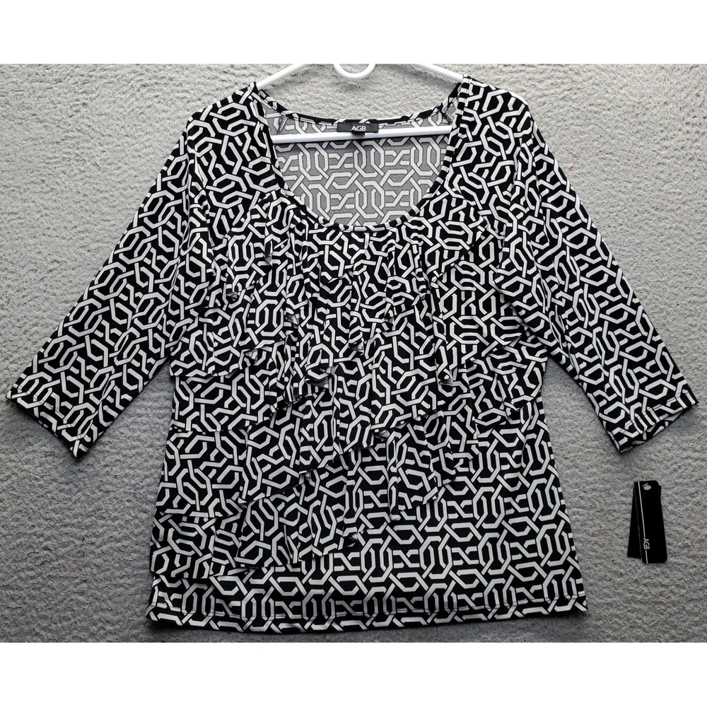 AGB Blouse Top Womens M Multi Abstract Cascading Print Scoop Neck 3/4 Sleeve